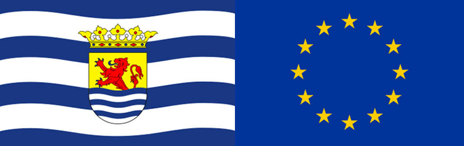 Zeeuwse vlag en Europese vlag voor bovenaan Nieuwsbrief Europaloket Zeeland